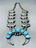 Geomtric Squash Vintage Native American Navajo Turquoise Sterling Blossom Necklace-Nativo Arts