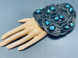 The Biggest Craziest Vintage Native American Navajo Bearpaw Sterling Silver Turquoise Bracelet-Nativo Arts