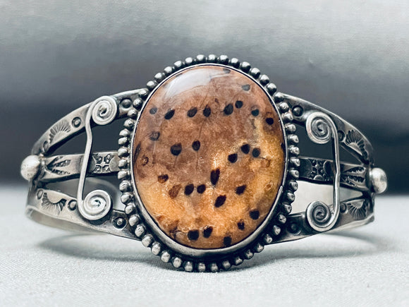 Cheetah Jasper Vintage Native American Navajo Early 1900's Sterling Silver Bracelet-Nativo Arts