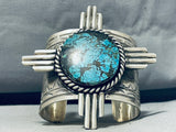 167 Grams Rare Native American Navajo 8 Turquoise Massive Sterling Silver Zia Bracelet-Nativo Arts