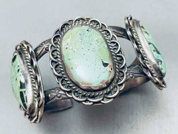 Museum Quality Vintage Native American Navajo Green Turquoise Sterling Silver Bracelet-Nativo Arts