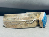One Of The Most Unique Vintage Native American Navajo Lapis Feather Sterling Silver Bracelet-Nativo Arts