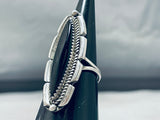 Elegant Vintage Native American Navajo Signed Black Onyx Sterling Silver Large Ring-Nativo Arts