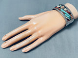 Best Vintage Native American Navajo Victor Moses Begay Turquoise Inlay Sterling Silver Bracelet