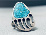 Amazing Vintage Native American Navajo Chip Inlay Turquoise Sterling Silver Ring-Nativo Arts