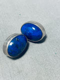 Native American Fantastic Vintage Zia Lapis Sterling Silver Post Earrings-Nativo Arts