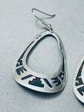 Thomas Singer Breathtaking Vintage Native American Navajo Overlay Sterling Silver Earrings-Nativo Arts
