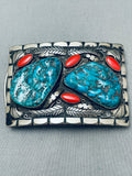 Chunky Heavy 125 Grams Vintage Native American Navajo Turquoise Sterling Silver Buckle-Nativo Arts