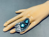 Hueg And Old!! Vintage Native American Navajo Turquoise Sterling Silver Bearpaw Ring-Nativo Arts