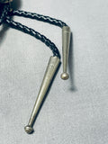 Native American Simply Vintage Navajo Domed Jet Sterling Silver Bolo Tie Old