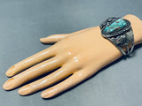 Important Candelaria Turquoise! Vintage Native American Navajo Sterling Silver Bracelet-Nativo Arts