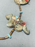 Native American One Of The Finest Vintage Zuni Serpentine Fetish Sterling Nsilver Necklace-Nativo Arts