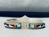 6 Inch Wrist Vintage Native American Zuni Turquoise Inlay Sterling Silver Clasp Bracelet-Nativo Arts