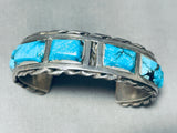 Small Wrist Vintage Native American Navajo Blue Diamond Turquoise Sterling Silver Bracelet-Nativo Arts