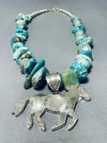 176 Gram Horse Native American Navajo Turquoise Sterling Silver Necklace-Nativo Arts