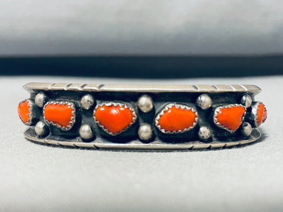 Beautiful Vintage Native American Navajo Coral Sterling Silver Bracelet-Nativo Arts