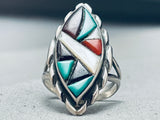 One Of The Coolest Hand Carved Stones Vintage Native American Zuni Inlay Ring-Nativo Arts
