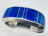 6 Inch Wrist Larson Lee Vintage Native American Navajo Lapis Inlay Sterling Silver Bracelet-Nativo Arts