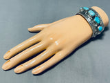 Signed Vintage Native American Navajo Old Kingman Turquoise Sterling Silver Bracelet-Nativo Arts