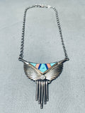 Important Larry Martinez Chavez Vintage Native American Zuni Inlay Sterling Silver Necklace-Nativo Arts