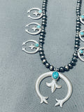 Authentic Vintage Native American Navajo Turquoise Sterling Silver Naja Squash Blossom Necklace-Nativo Arts