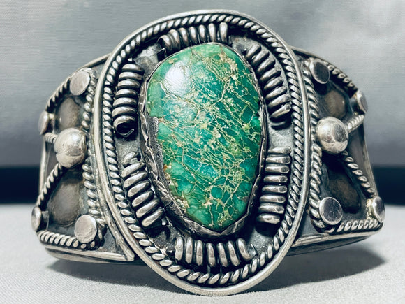 One Of Best Vintage Native American Navajo Leadville Turquoise Sterling Silver Bracelet 98 Grams-Nativo Arts