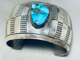 Wide Hand Tooled Vintage Native American Navajo Turquoise Sterling Silver Bracelet-Nativo Arts