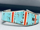6.5 Inch Wrist Superior Vintage Native American Navajo Turquoise Inlay Sterling Silver Bracelet-Nativo Arts