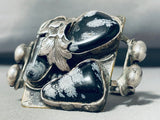 One Of Best Ever Vintage Native American Navajo Snowflake Obsidian Sterling Silver Bracelet-Nativo Arts