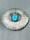 STURDY VINTAGE NAVAJO SPIDERWEB TURQUOISE STERLING SILVER LEAF BUCKLE