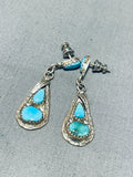 Tremendous Vintage Native American Zuni Blue Gem Turquoise Sterling Silver Signed Earrings-Nativo Arts
