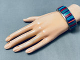 Magnificent Vintage Native American Navajo Inlay Sterling Silver Bracelet-Nativo Arts