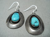 Exceptional Vintage Native American Navajo Turquoise Sterling Silver Shadowbox Earrings-Nativo Arts