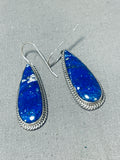 Dynamic Vintage Native American Navajo Azurite Sterling Silver Dangle Earrings-Nativo Arts