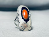 Exquisite Vintage Native American Navajo Coral Sterling Silver Shadowbox Ring-Nativo Arts