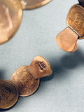 Priceless Native American Navajo Signed 8 Turquoise Indian Head Copper Pennies Bracelet-Nativo Arts