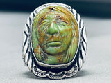 Massive Hand Carved Green Turquoise Sterling Silver Ring-Nativo Arts