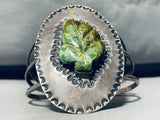 Completely Hand Carved Leaf Turquoise Vintage Native American Navajo Sterling Silver Bracelet-Nativo Arts