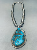 Huge Morenci Turquoise Stone Vintage Native American Navajo Sterling Silver Necklace-Nativo Arts