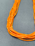 Wonderful Native American Navajo Orange Spiny Oyster Sterling Silver Necklace-Nativo Arts
