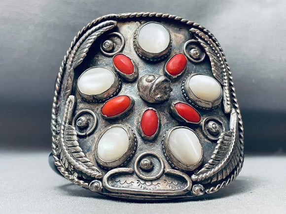 Best Vintage Native American Navajo Coral Pearls Sterling Silver Heavy Bracelet-Nativo Arts