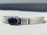 Signed Native American Navajo Garnet Sterling Silver Bracelet-Nativo Arts