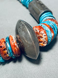 Outstanding Vintage Native American Navajo Turquoise Shell Sterling Silver Tube Necklace-Nativo Arts