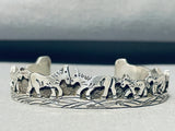 Betty Bitsi Horses Hand Carved Vintage Native American Navajo Sterling Silver Bracelet-Nativo Arts