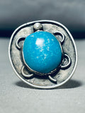 Whimsical Vintage Native American Navajo Pilot Mountain Turquoise Sterling Silver Ring-Nativo Arts