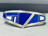 Best 6 Inch Wrist Vintage Native American Navajo Inlay Lapis Opal Sterling Silver Bracelet-Nativo Arts