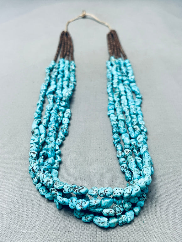 Chunky Spidferweb Turquoise Strands Vintage Native American Navajo Heishi Necklace Old-Nativo Arts