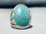 Superior Vintage Native American Hopi Spiderweb Turquoise Sterling Silver Ring-Nativo Arts