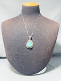 Brilliant Native American Navajo Signed 8 Turquoise Teardrop Sterling Silver Necklace-Nativo Arts