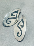 Remarkable Vintage Signed Native American Hopi Sterling Silver Overlay Earrings-Nativo Arts